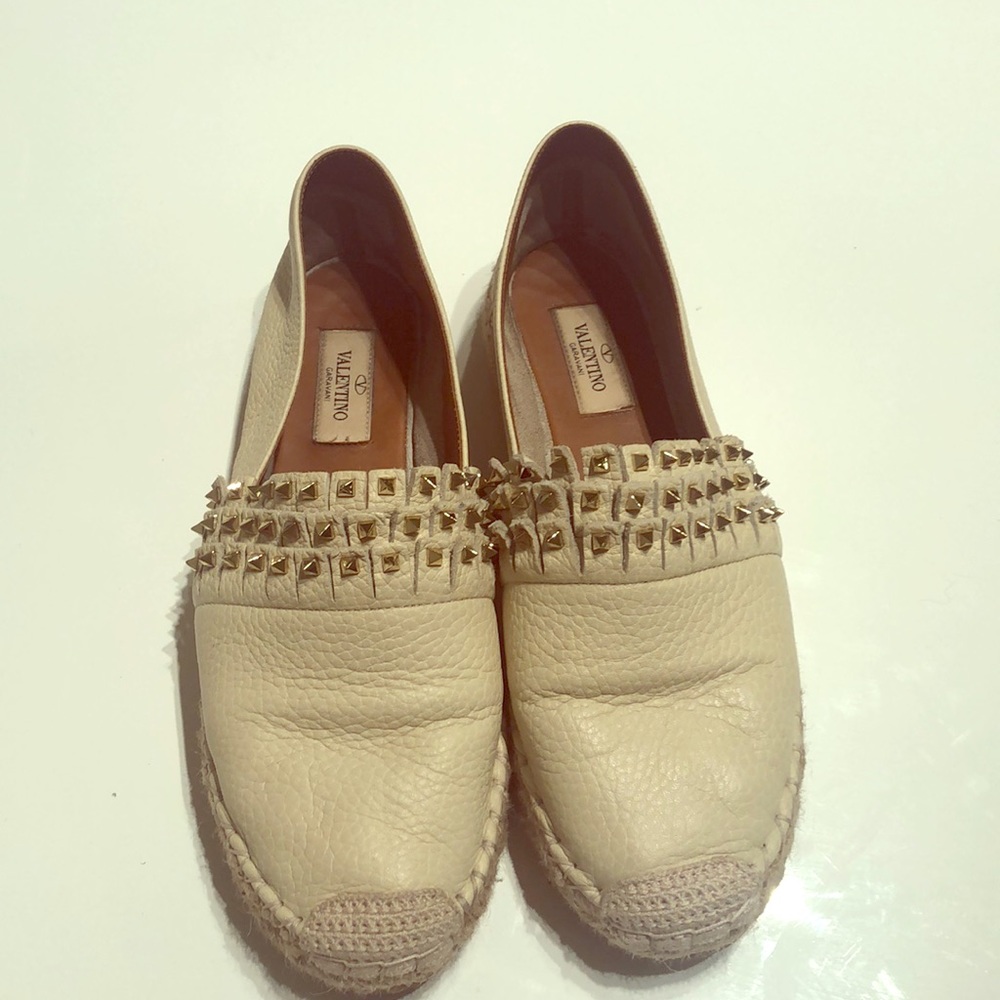 Valentino Gold Rock Stud Espadrille Flats